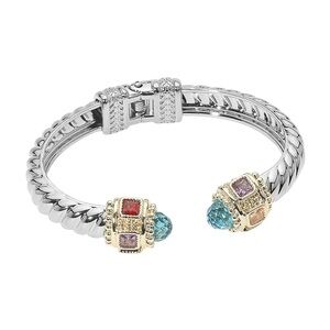 14K GP Two Tone Twisted Cuff Bracelet W/ Aquarium Cabochons